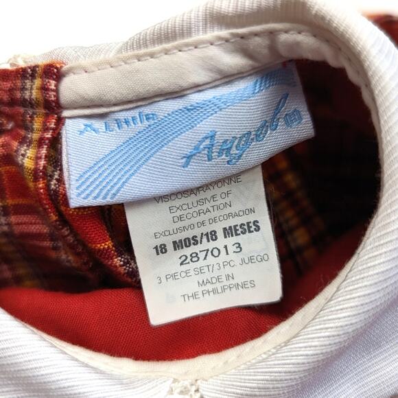 Vintage A Little Angel Dress Girls Size 18m Red Plaid Smocked Peter Pan Collar - Picture 4 of 6